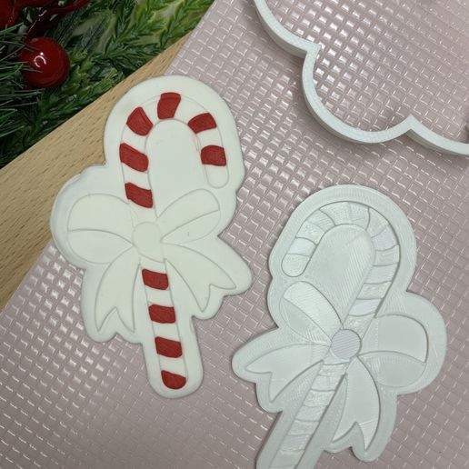 3MF file Candy cane with bow cookie cutter and stamp 🍬 ・3D printer ...