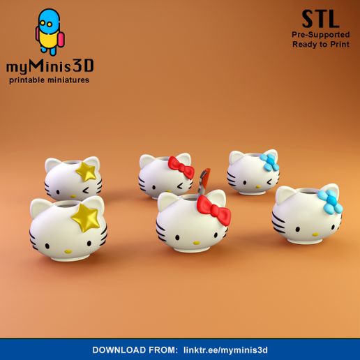 6 Pack Hello Kitty Holders or Pots | 3D print models. 3D model