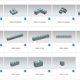 cae & & & & & brick 3x3 crossiprt brick 3x3 framesprt brick 3x3 corner.prt brick 22 corner.prt brick t10.prt & & & & & brick x9.prt brick 1x8.prt brick 1x7.prt brick 1x6prt brick 1xS.prt & & & & brick txAprt brick tx3.prt brick x2.prt brick tx1.prt LEGO compatible bricks in various sizes