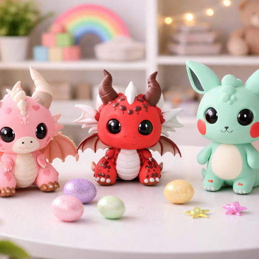Realtime-3.png Cute Dragon Character Pack | Chibi Fantasy Creatures | 3D Printable STL Models