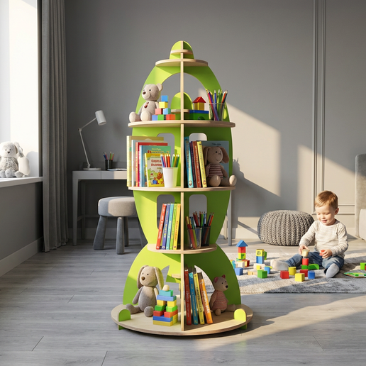Rocket Bookshelf – Compact Floor Standing Space Nursery Shelf for Kids' Books & Toys – Laser Cut Files (SVG, DXF, AI, PDF)