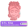 Frida-Kahlo-dreaming-face-cookie-cutter-1.png Frida Kahlo dreaming face cookie cutter STL