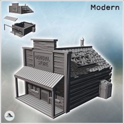 1-PREM.jpg Westlicher Gemischtwarenladen mit Block- und Holzwänden und überdachter Markise auf einer Holzplattform (futuristische Version) (32) - Future Sci-Fi SF Postapokalyptisch Tabletop Scifi Wargaming Planetenerkundung RPG Terrain