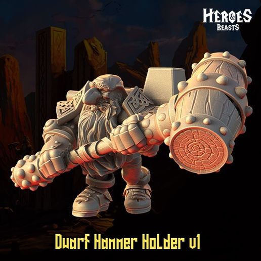 Dwarf Hammer Warrior v1 — Two-Handed Maul Veteran — 32mm Pre-Supported STL