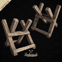 Cults-Cover.jpg STL file Sawbuck Wood Cutting Table 3D PRINT - Diorama and Miniature Models - Lumberjack・3D print object to download