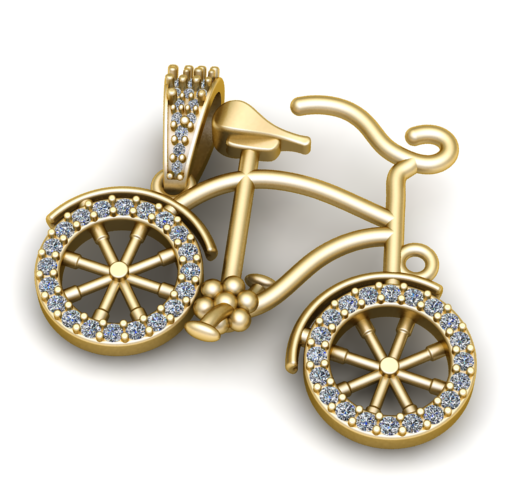Diamond Bicycle Pendant 3D CAD Model – Gold Bike Jewelry Design