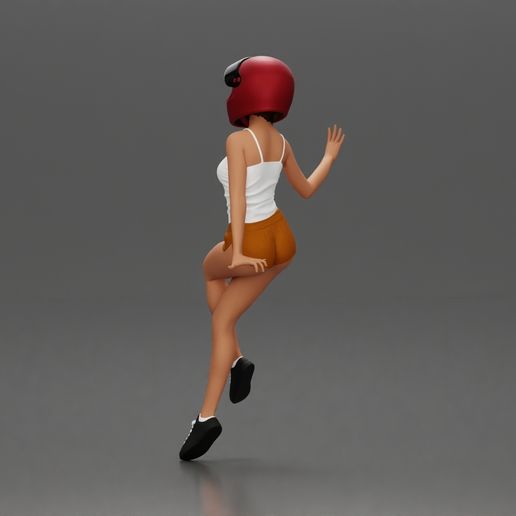 3DG1-0005.jpg Женщина в красной рубашке и шлеме сидит на мотоцикле