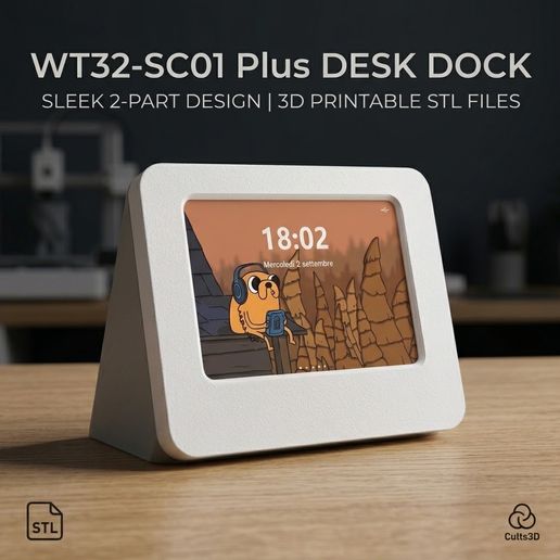 WT32-SC01 Plus Desktop Case for Wireless-Tag ESP32-S3 3.5" IPS Touchscreen – 3D Printable Desk Dock Enclosure