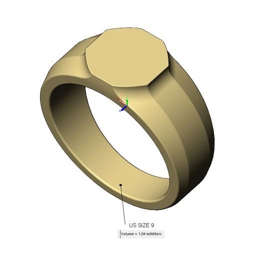 US SIZE 9 |Votume = 1.04 mitiliters STL file Octagonal signet ring US sizes 5to9 3D print model・Template to download and 3D print, RachidSW