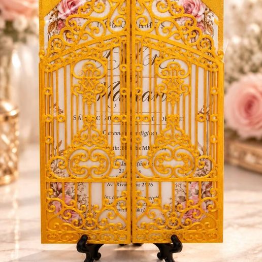 3D Printable Wedding Invitation Gatefold STL | Elegant Ornate Gate Design for Weddings & Events