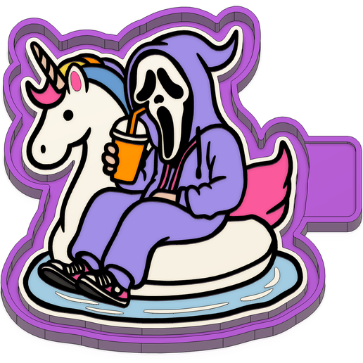 P4103.png Scream Ghost Face on unicorn float Freshie STL Mold Housing