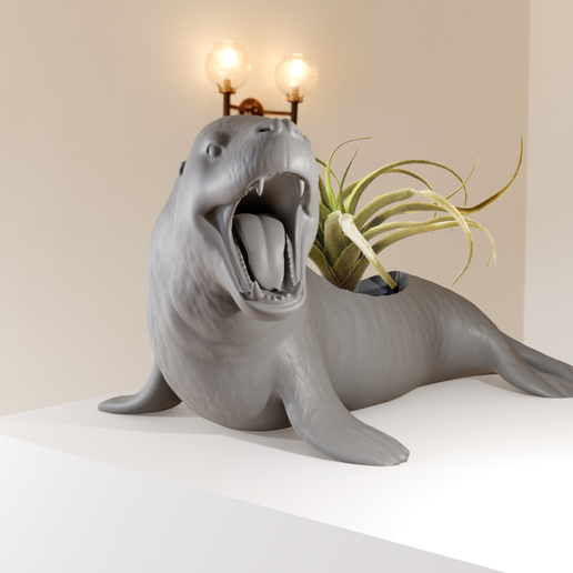 leopard seal mouth open planter pot flower vase stl 3D model
