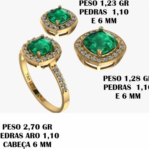 Ring and pendant set and drop earring 3D model