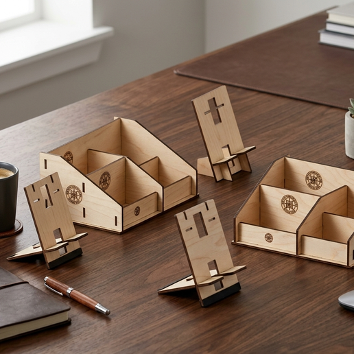 Medium Desk Organizer and External Phone Stand - Laser Cut Vector Files SVG DXF DWG 6.0mm | ME-DO02-6