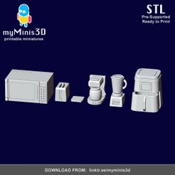 LE Pre-Supported Ready to Print myMinis3D printable miniatures mT DOWNLOAD FROM: linktr.ee/myminis3d Kitchen Set for Barbie dolls and dolls house terrain | 3D print models.