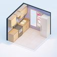 Low-poly-kitchen-4.jpg Low poly orthographic view of kitchen in a studio house Low-poly CG model