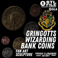 1.png Archivo STL Gringotts Wizarding Bank coins (Galleon, Sickle, and Knut)・Modelo de impresora 3D para descargar