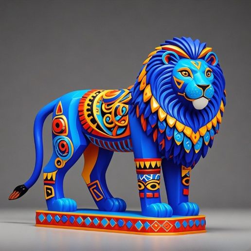 3660 Laughing African Lion with Majestic Mane - Full-Color Totem 3D Model, pug, dachshund, poodle, cat, dog, monkey, zebra, animal, armadillo, lion, fox, faun, pomeranian, troll, platypus, majestic, sculpture, fantasy, STL