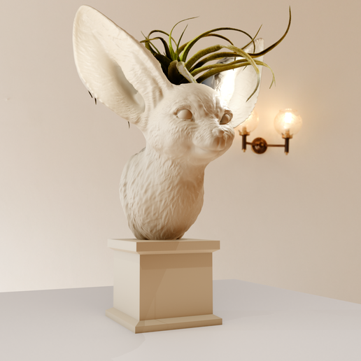 Fennec fox head bust planter pot flower vase stl - 3D model önizlemesi