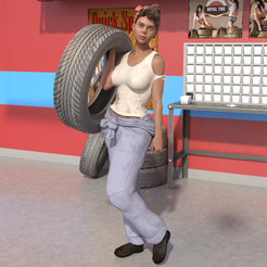 mechanical-woman-with-tire.png Fichier STL femme mécanicien avec pneu・Modèle à télécharger et à imprimer en 3D