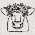 project_20230808_1344203-01.png Jersey Dairy Cow with flowers wall art jersey cow wall decor 2d art animal