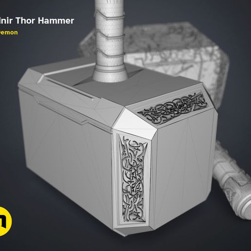 Thor-Mjolnir_NEW-render-scene-mesh-4.jpg 3D-Datei Mjolnir-Hammer (Liebe und Donner)・3D-druckbares Design zum Herunterladen, 3D-mon