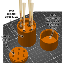 3PARTS.png Archivo STL Relleno de conos para RAW Cone 70/30 RAW Pre Rolled Cones: Empaquetadora de hierba y caja de protuberancias de tamaño 70 30・Diseño para descargar y imprimir en 3D