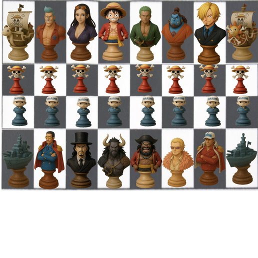 ♟️ Conjunto de xadrez One Piece・Arquivo 3MF para Impressão 3D