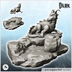 1-PREM.jpg STL file Fantasy horned dragon sitting on rocky promontory (27) - Medieval Dark Chaos Animal Beast Undead Tabletop Terrain Feeric・3D printable design to download