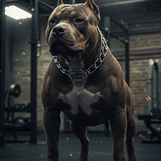 🐕 A muscular pitbull dog wearing a heavy chain collar・ STL File
