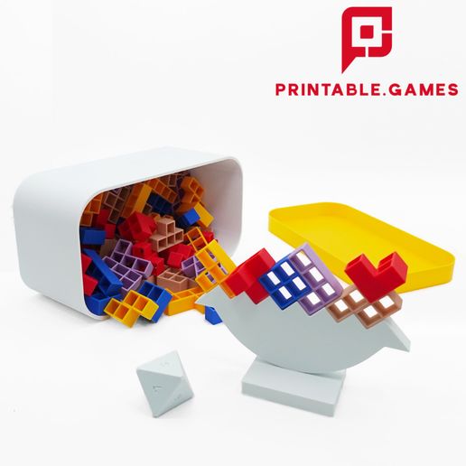 Tetra-Balance-3D-Printable-Games.jpg 8 SHAPE TETRA BALANCE GAME + DIE