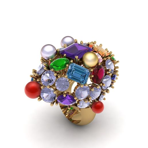 Multi-Stone Cluster Cocktail Ring 3D rpint 231