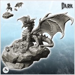1-PREM.jpg STL-Datei Drache auf Felsen mit offenem Maul und menschlichen Knochen auf dem Boden (21) - Medieval Dark Chaos Animal Beast Undead Tabletop Terrain・3D-Drucker-Vorlage zum herunterladen
