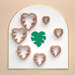 Monstera-Heart-Frontal.png 3D file Polymer Clay Cutters * 7 Size 2 Version Cut/Heart Shaped Monstera/File For Use In A 3D Printer/eulitec.com/-cc-copyrighted-license・3D printing design to download