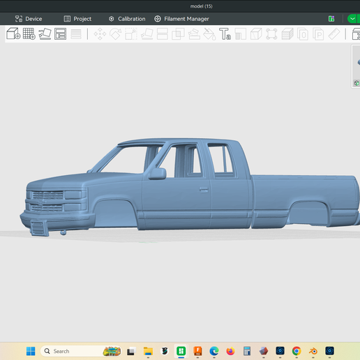1997 Chevrolet 1500 Silverado Extra Cab Short Bed Pickup truck model, 1/24 true scale hollow shell body, rc truck body, rock crawler, scale trail truck, 3d print, stl file