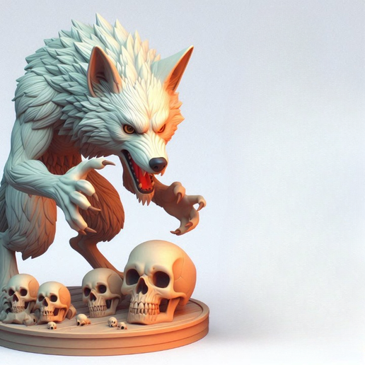 3672 Werewolf Howling with Skull - Minimalist Statue, magic, dragon, serpent, mask, gnome, gorgon, venetian carnival, wild, fox, monster, cat, fair, witch, werewolf, horror, beast, snake, troll, skeleton, STL