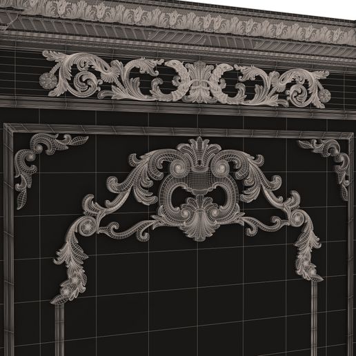 Wireframe-Mid-Boiserie-Classic-Panels-03-7.jpg Fichier 3D Boiserie Classique Panneaux et Artisanat Décoratif Bois 03・Design pour imprimante 3D à télécharger, Caspian3DWorld