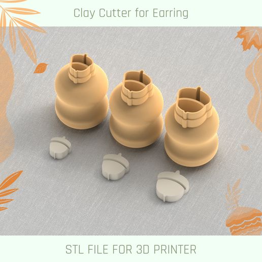 Nut Mini Cutter, Autumn Micro Clay Cutter, 3 Sizes 3D model