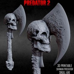 SHAMAN_AXE_CULTS3D.jpg STL file 3D PRINTABLE SHAMAN PREDATOR SKULL AXE WEAPON・3D printer design to download