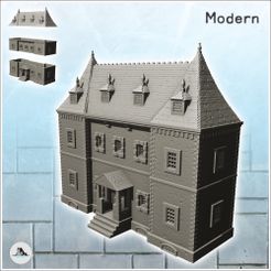 1-PREM.jpg STL file Large modern house with high spiked roof and canopy entrance (9) - Modern WW2 WW1 World War Diaroma Wargaming RPG・Model to download and 3D print