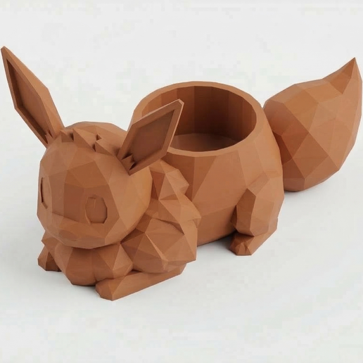 Cute Sleeping EEVEE Planter - Low Poly Style - Easy Print STL