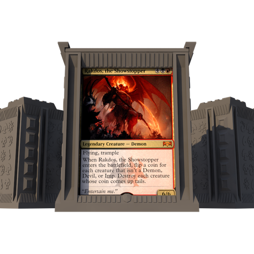 ndary Creature — Demon ing, trample en Rakdos, the Showstopper ers the battlefield, flipa coin for +h creature that isn’t a Demon, vil, or Imp. Destroy each creature jose coin comes up tails. wertain me.” FREE - Magic The Gathering - Commander Deck