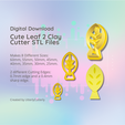 Cover-7.png Clay Cutter STL File - Cute Leaf 2  - Earring Digital File Download- 8 sizes and 2 Earring Cutter Versions, cookie cutter
