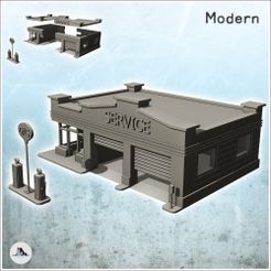1-PREM.jpg STL file Modern gas station with garage doors and two gas pumps (22) - Downtown Modern WW2 WW1 World War Diaroma Wargaming RPG・3D printer design to download