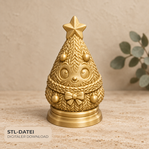 Niedlicher Weihnachtsbaum mit Gesicht und Stern – STL-Datei für 3D-Druck
