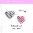 1.png Embossed Heart Clay Cutter for Polymer Clay | Digital STL File | 6 Sizes Embossing Clay Cutters for Earrings