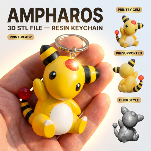 Ampharos Keychain – Pokémon 3D Print STL | Resin Printable 3D model