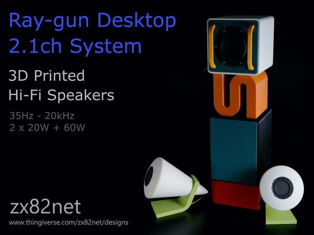 Ray-gun_Desktop_titled_4x3_resize_LQ.jpg Free STL file zx82net Ray-gun Speaker System・Template to download and 3D print, zx82