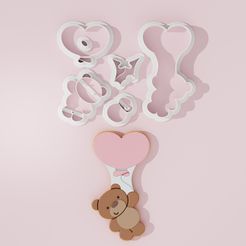 STL file TEDDY BEAR WITH BALLOON HEART CUTTER + STAMP / COOKIE CUTTER 🧸・3D  printable model to download・Cults