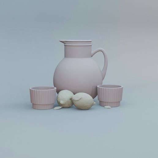 x10.jpg Lemonade Pitcher & Lemons – Dollhouse Miniature Kitchen Set (Commercial License)